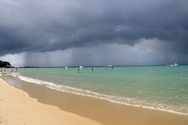 A rain squall over the beach at Maceió