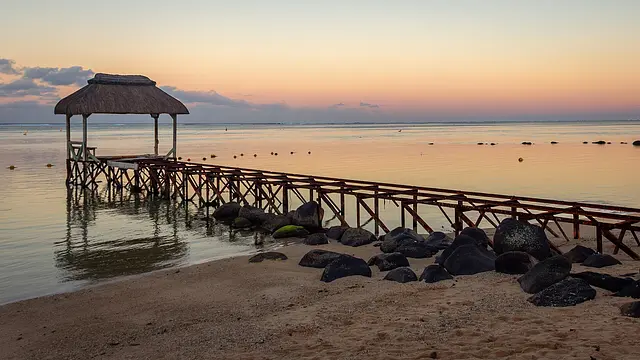 Sunrise over the Bel Ombre lagoon