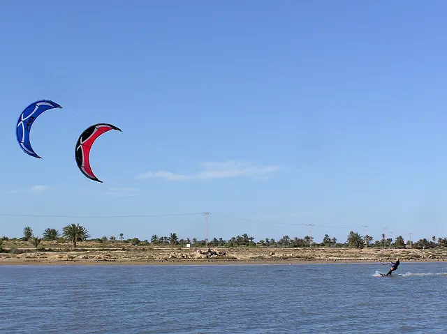 Kites over the flat water off Djerba