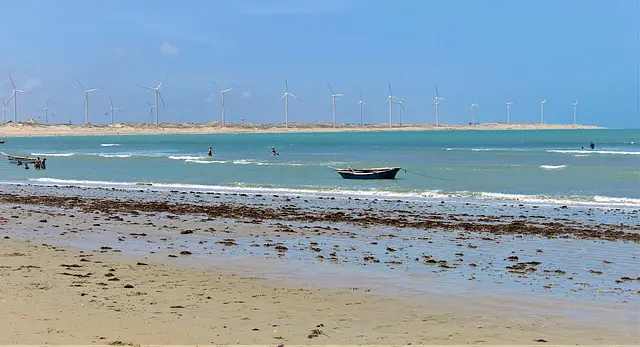 Praia de Moitas near Icaraí de Amontada with the wind farm behind