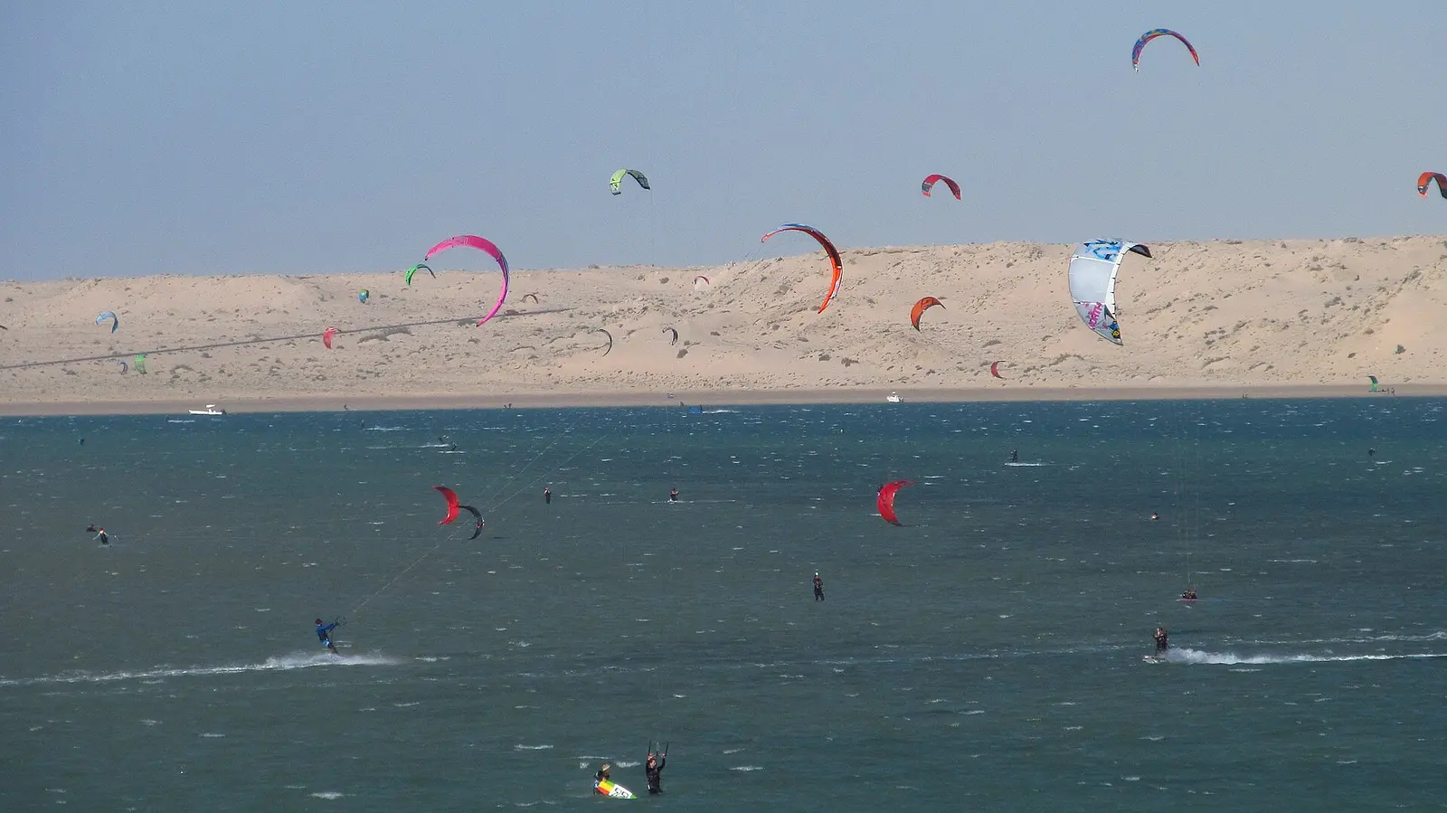 Kitesurfers on the Dakhla lagoon
