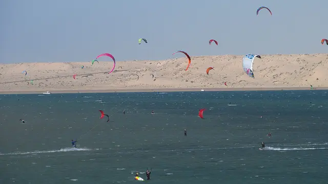 Kitesurfers on the Dakhla lagoon