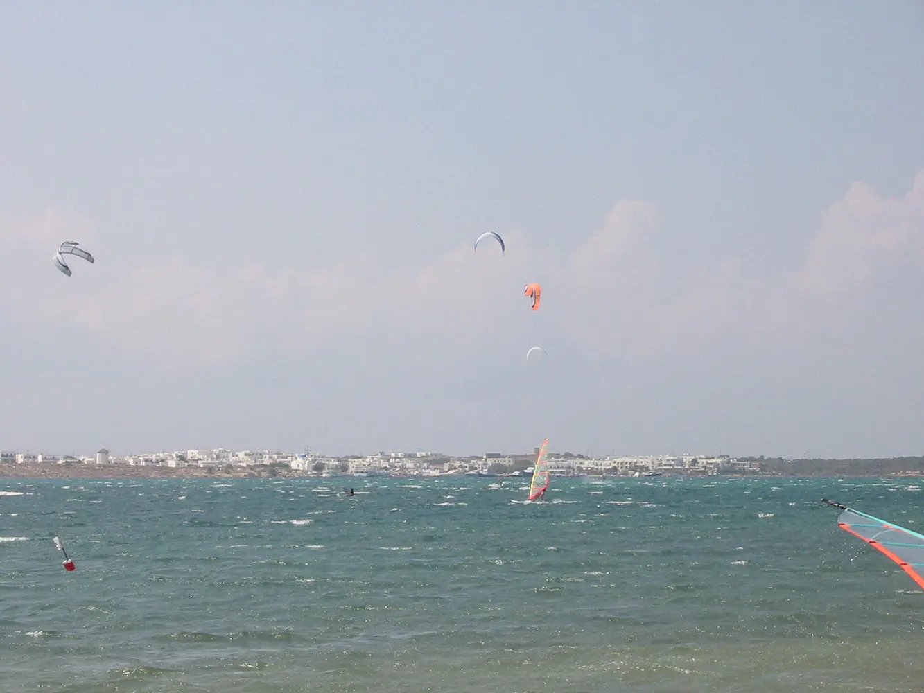 Kites off Pounda with Antiparos behind