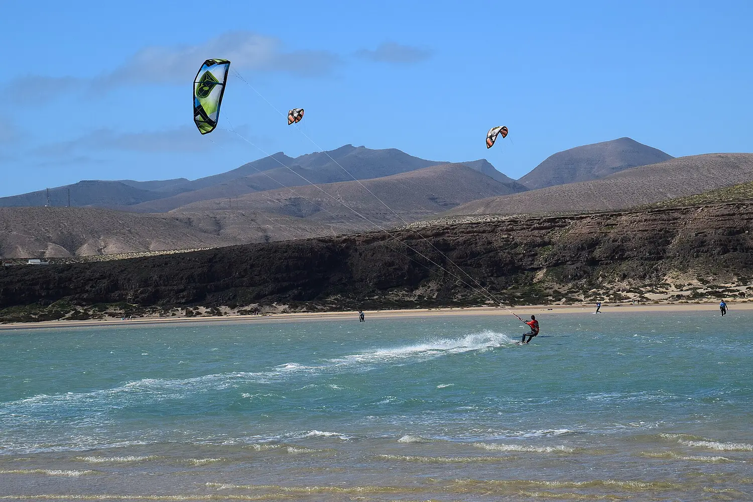Kitesurfer on the Sotavento lagoon, Fuerteventura