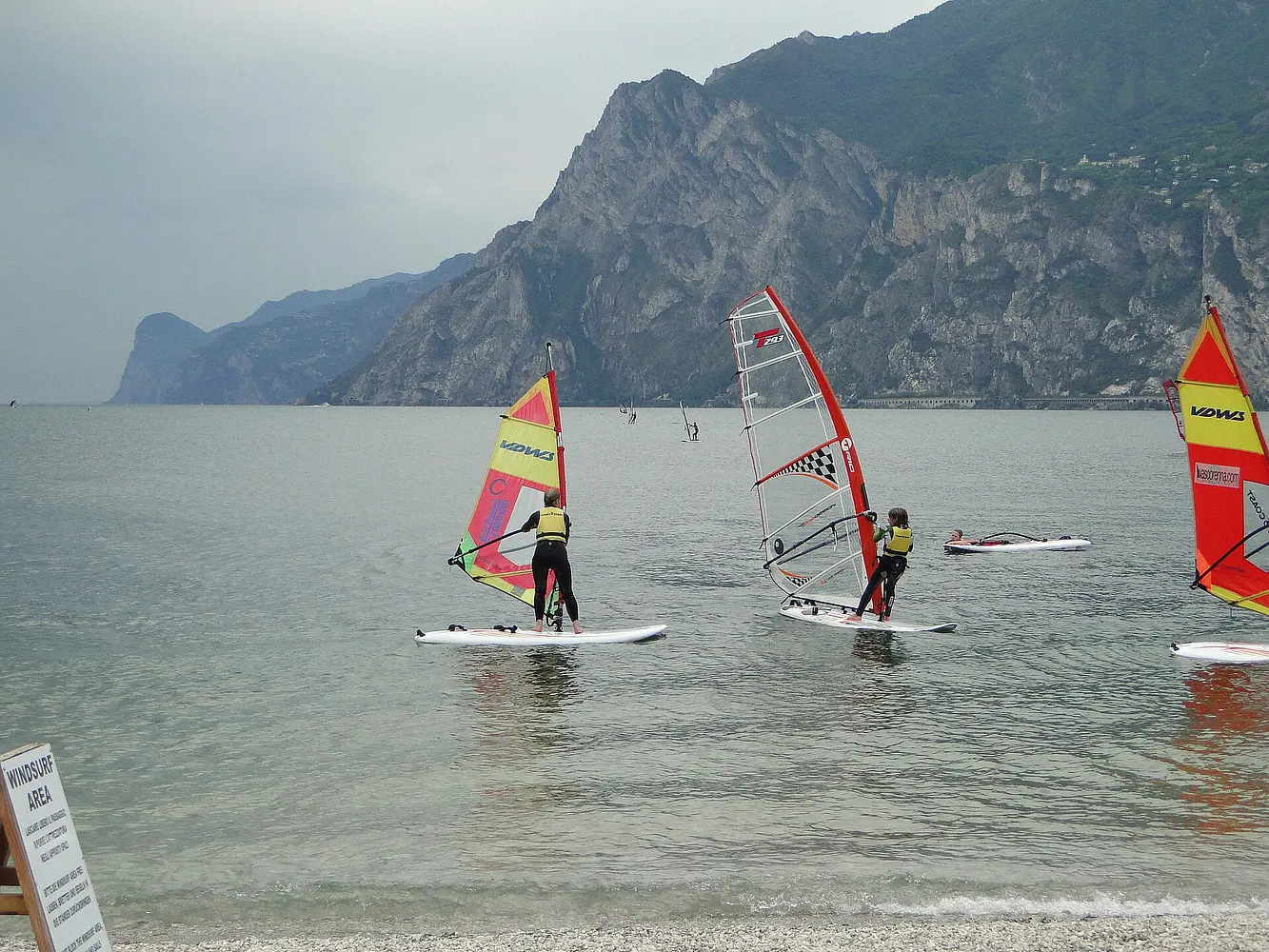 Windsurfers off Torbole at the north end of Lake Garda