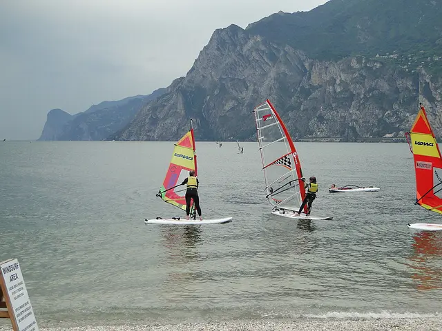 Windsurfers off Torbole at the north end of Lake Garda