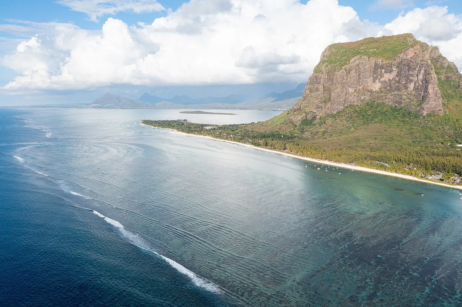 Le Morne Brabant and the lagoon from the air