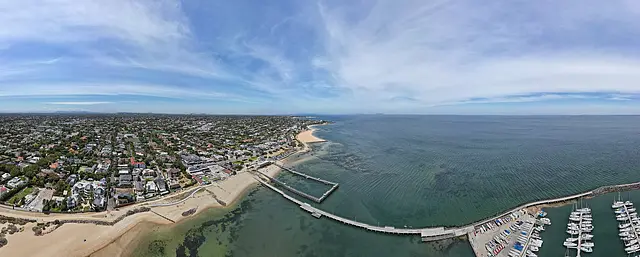 Middle Brighton pier and Port Phillip Bay from the air