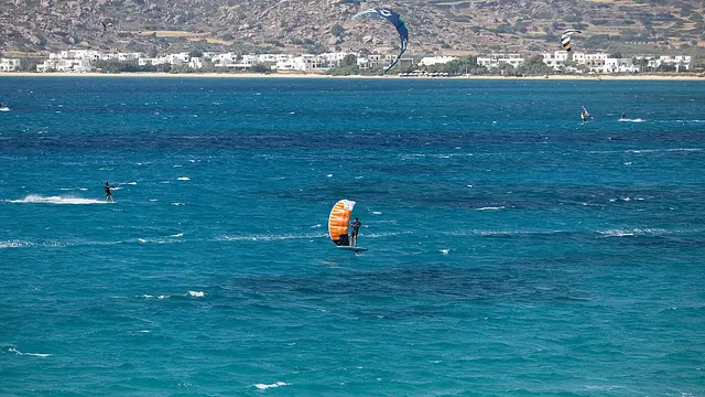 Wing foiling and kitesurfing at Mikri Vigla, Naxos