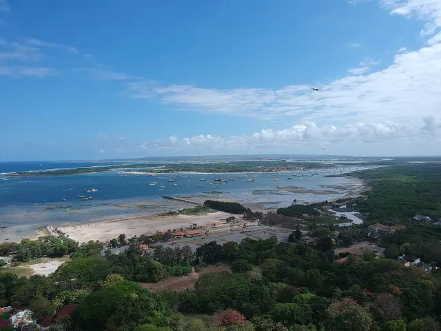 Mertasari beach and the Sanur lagoon from the air